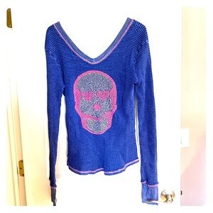 Vintage Havana thermal sequin skull top size M